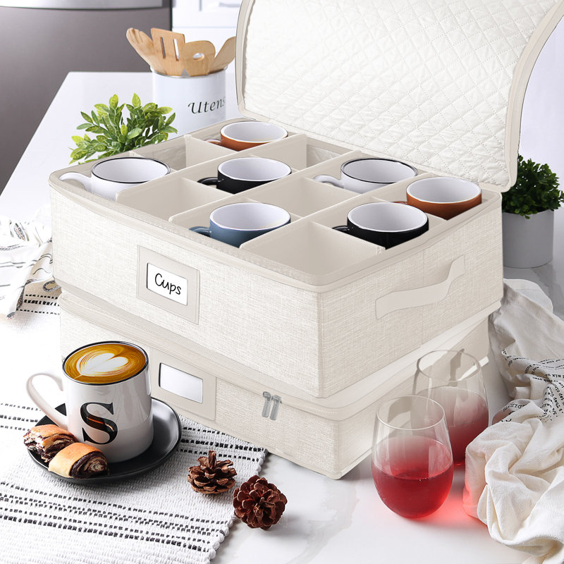 Boîte de rangement rigide avec tasses, 2, Beige