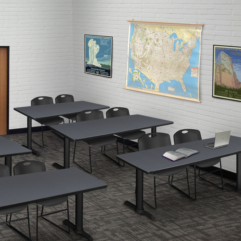 Neyland Cain T-Base training table and 2 Zeng stackable chairs, Noir, noir, noir, noir, Gris, L 60 po x P 24 po