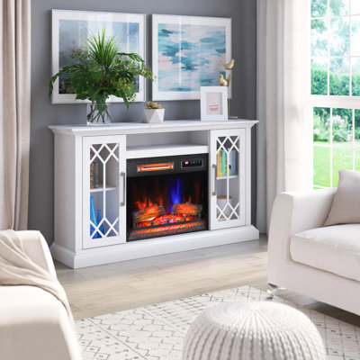 duraflame® Electric Fireplace Farmhouse Media Console for 65 Inch TVs with Glass Doors, Bright White