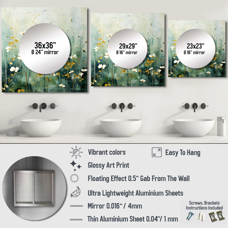 Miroir mural Elward - Abstract Botanicals, 23 po x 23 po