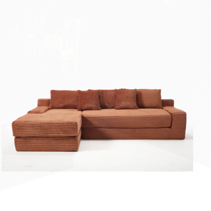 Albert Boneless Compression L-Shaped Corduroy Sectional Sofa with Steel Frame, Orange Fabric