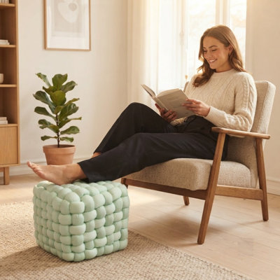 Hand Finished Ottoman Footstool, Soft Marshmallow Upholstered Foot Rest - Comfortable Stool for Living Room, Bedroom & Lounge