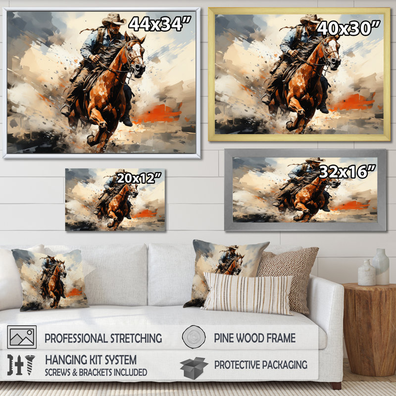 Keani " Cowboy Bronco Bust ", 34" H x 44" W x 1.5" D, Black Floater Framed