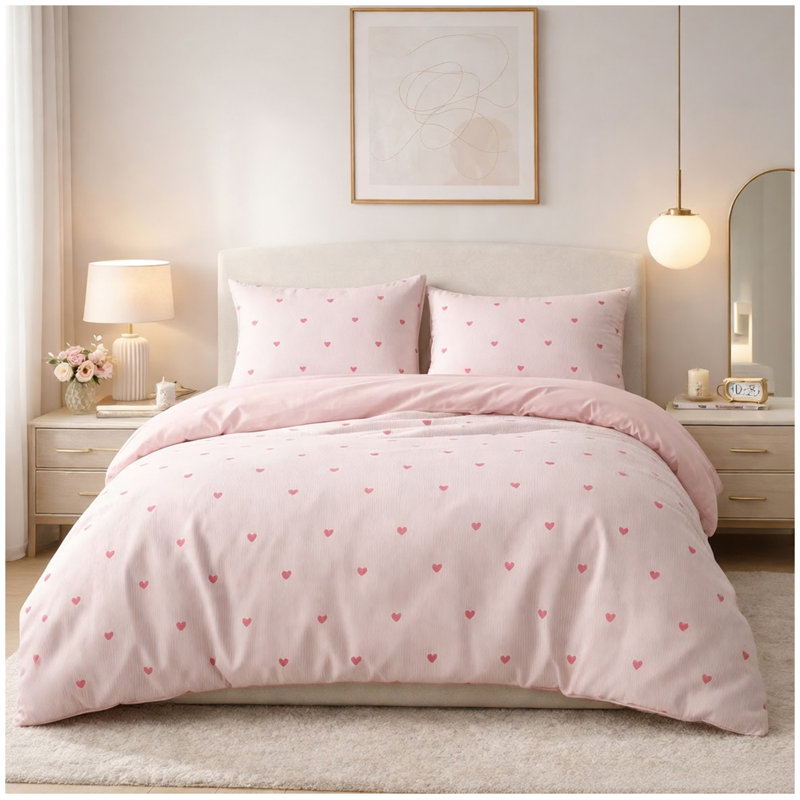 MXM FUN DUVET SET CROISSANT CAFE GREY, Double, Pink
