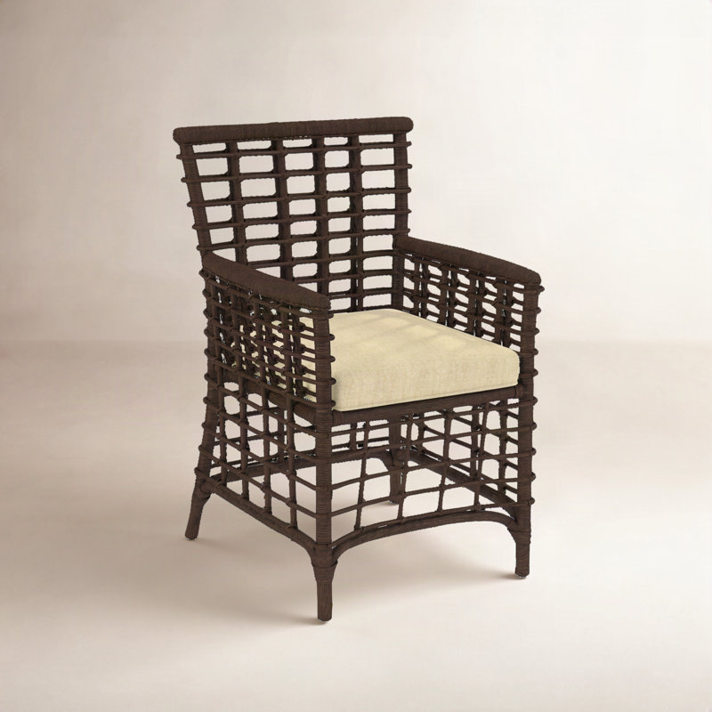 Luca Dining Armchair, Beige/Gray Plaid, Aged Barrel