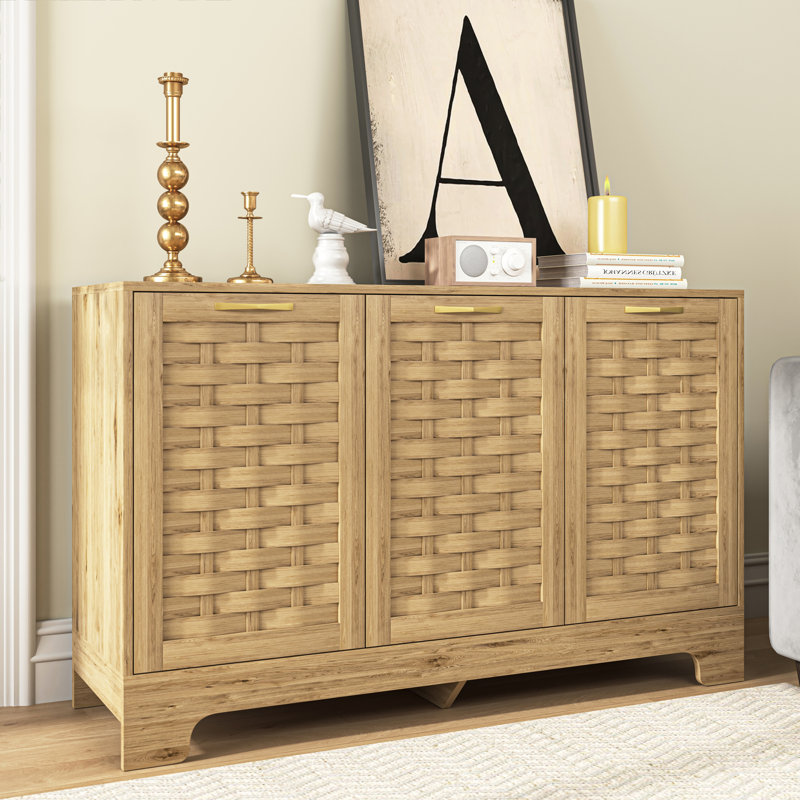 3-Door Storage Cabinet with Adjustable Shelves – Mid-Century Wood Sideboard, Anti-Tip Kit, Perfect for Any Room