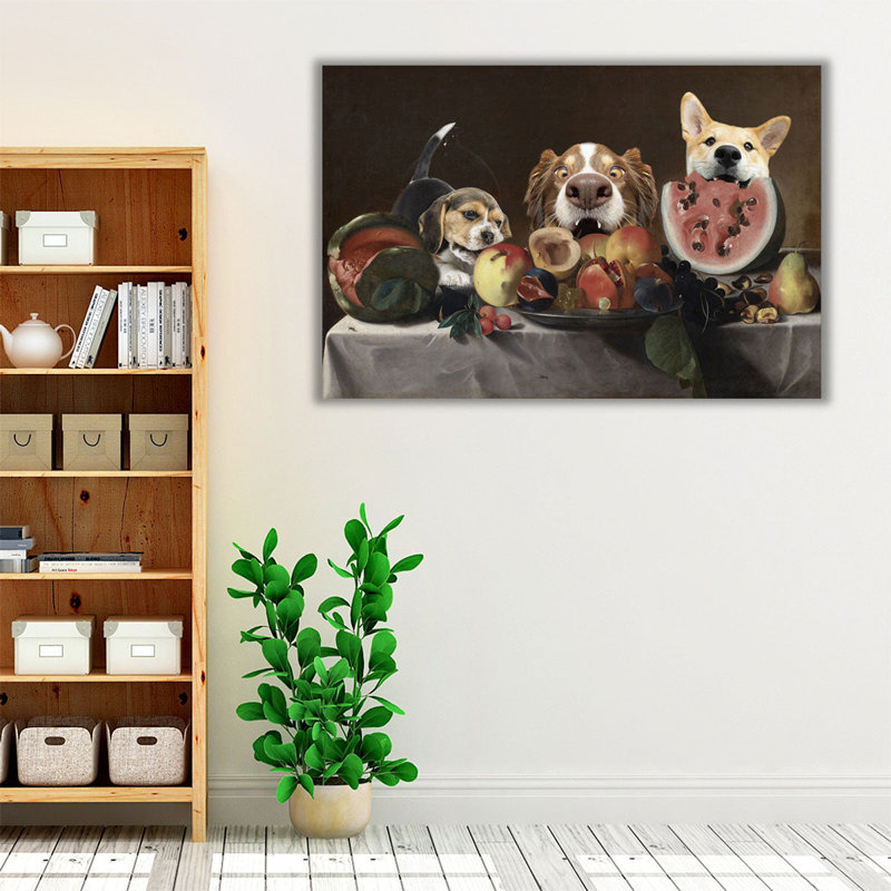 Nature morte avec des fruits et des carafes - «Retraite» - reproduction d'art sur toile, H 32 po x l 48 po