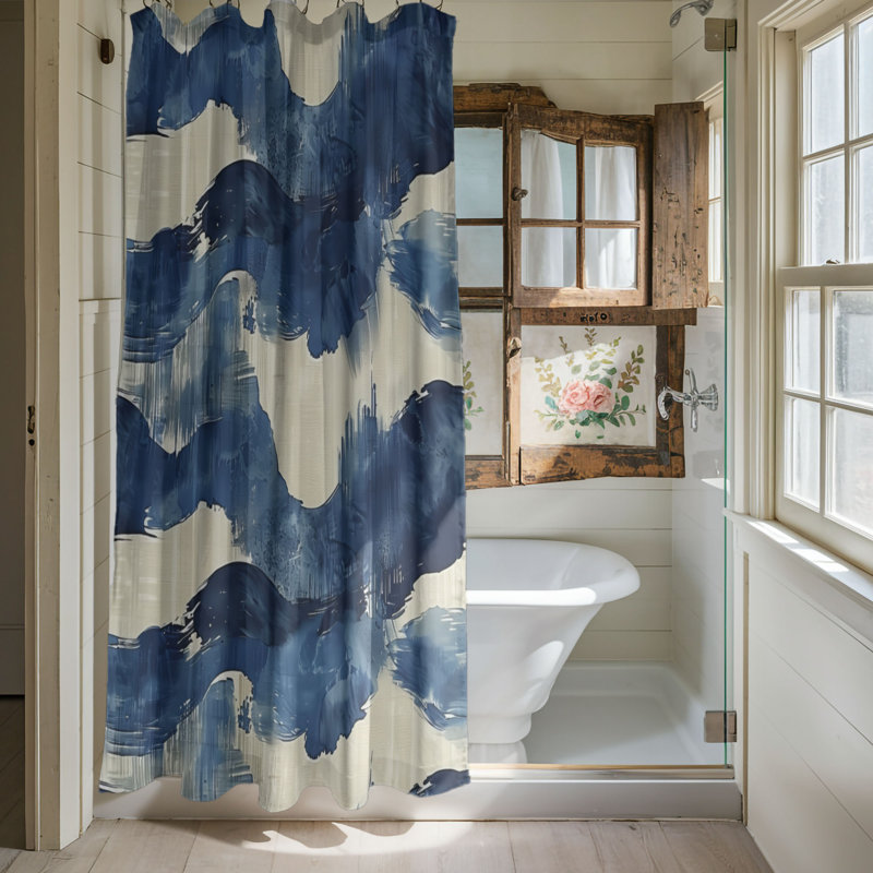 Blue Dashes - Premium Shower Curtain, 74"H x 71"W