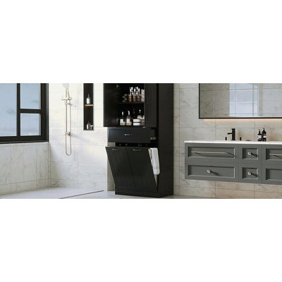 Bathroom Storage Cabinet with Two Laundry Baskets, Storage Cabinet with Doors and Drawer for Home