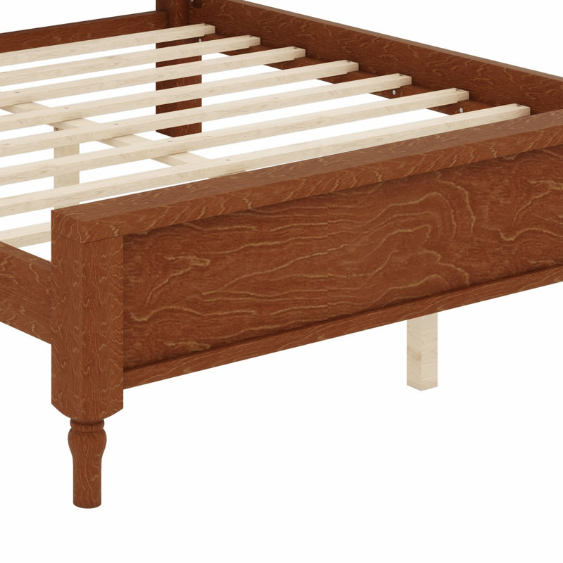 Base de lit plateforme classique en bois avec tête de lit tapissier luxueuse, Cadre brun + tissu beige