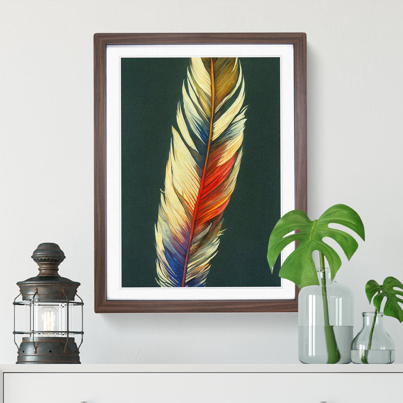 Feather of Colour No.4 1 Piece Single Picture Frame Wall Art, 64cm H x 46cm W x 2cm D, Walnut