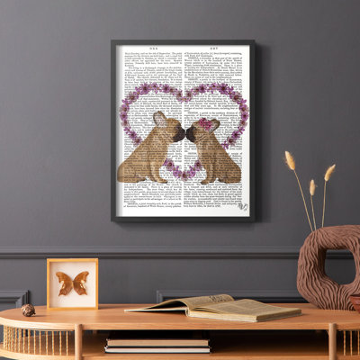 «French Kiss and Flower Heart», reproduction encadrée - bois massif