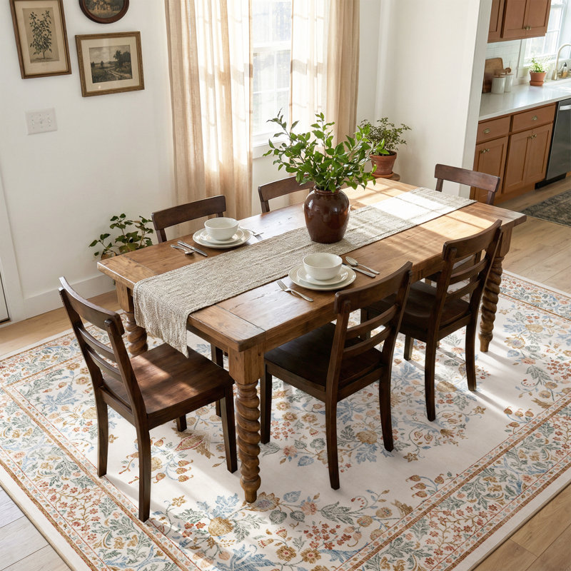 Soft Washable Vintage Floral Area Rug With Non-Slip Backing In Multicolor, Beige, Green, Blue, Rectangle 8' x 10'