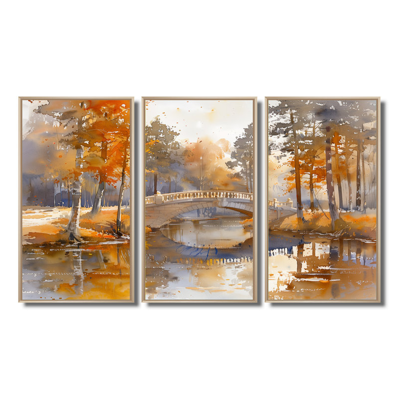 Soan - ensemble d'art mural Bridges, H 40 po x l 60 po, Cadre naturel flottant