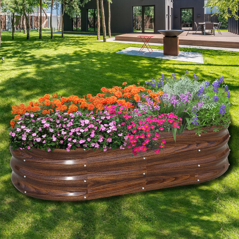 Lit de jardin surélevé galvanisé pour l'extérieur, H 11,8 po x l 46 po x P 23,6 po, Brun