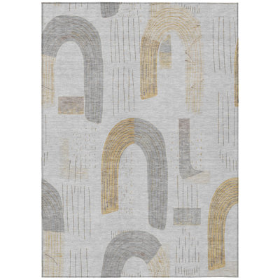 Elas Gray Washable Indoor-Outdoor Rug - LOOMLAN