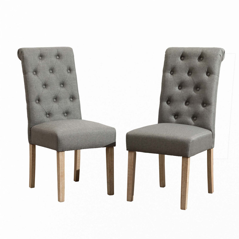 Solid Wood Tufted Parsons Dining Chair, Gray