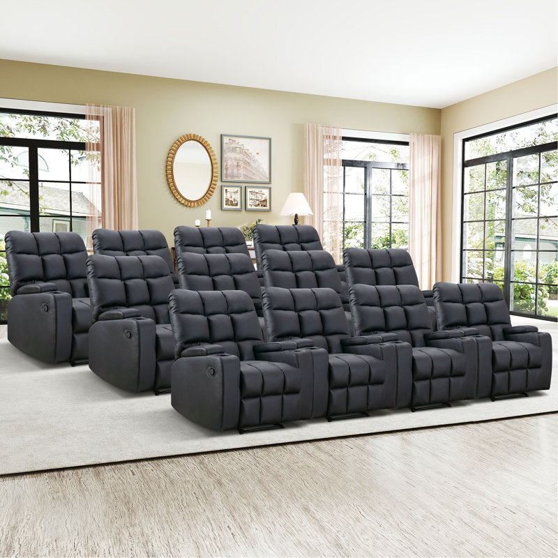 Louisbourg 33.5" Wide Modern Faux Leather Soft Backrest Manual Release Recliner With Massage & Arm Compartment & Hidden Cup Holders