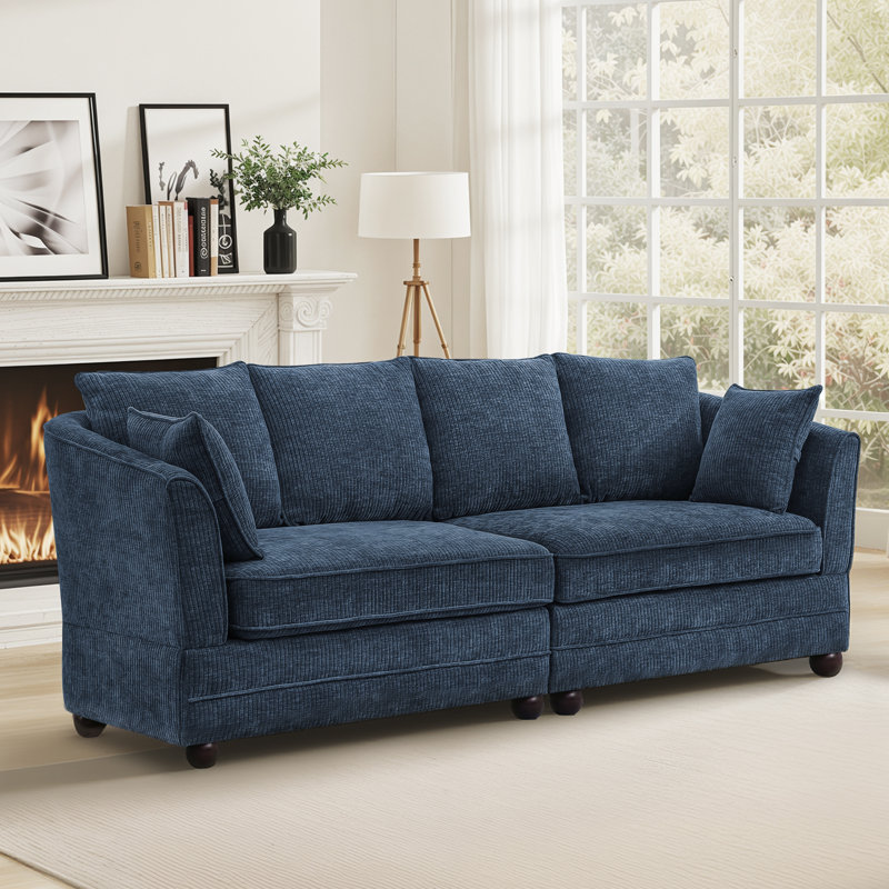 Ethan 82" Chenille Upholstered 3-Seater Sofa, Dark Blue