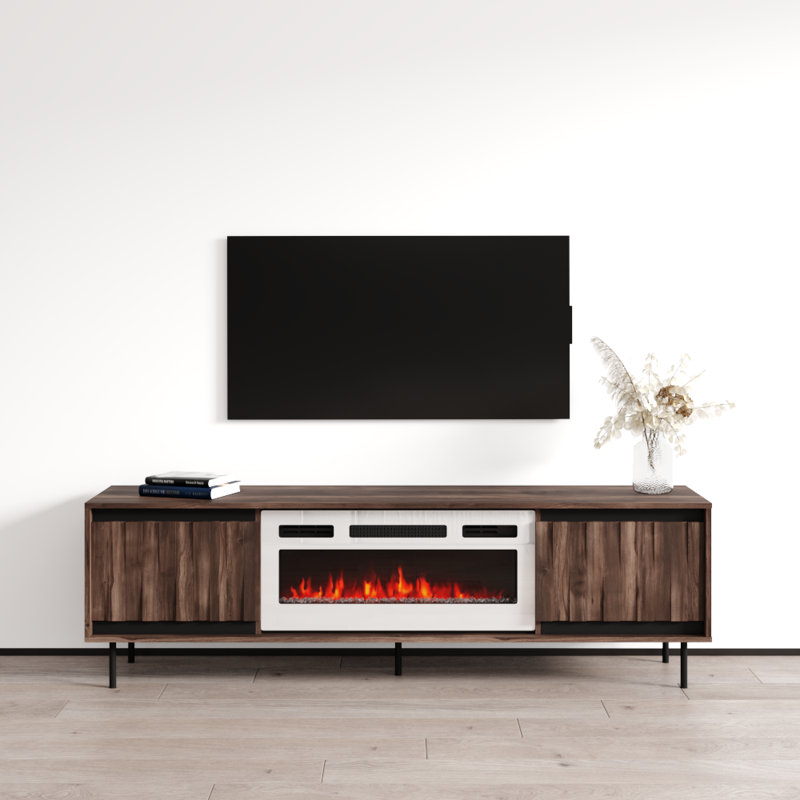 Swing 71" Modern TV Stand with Electric Fireplace, Matte Finish, Media Storage, White