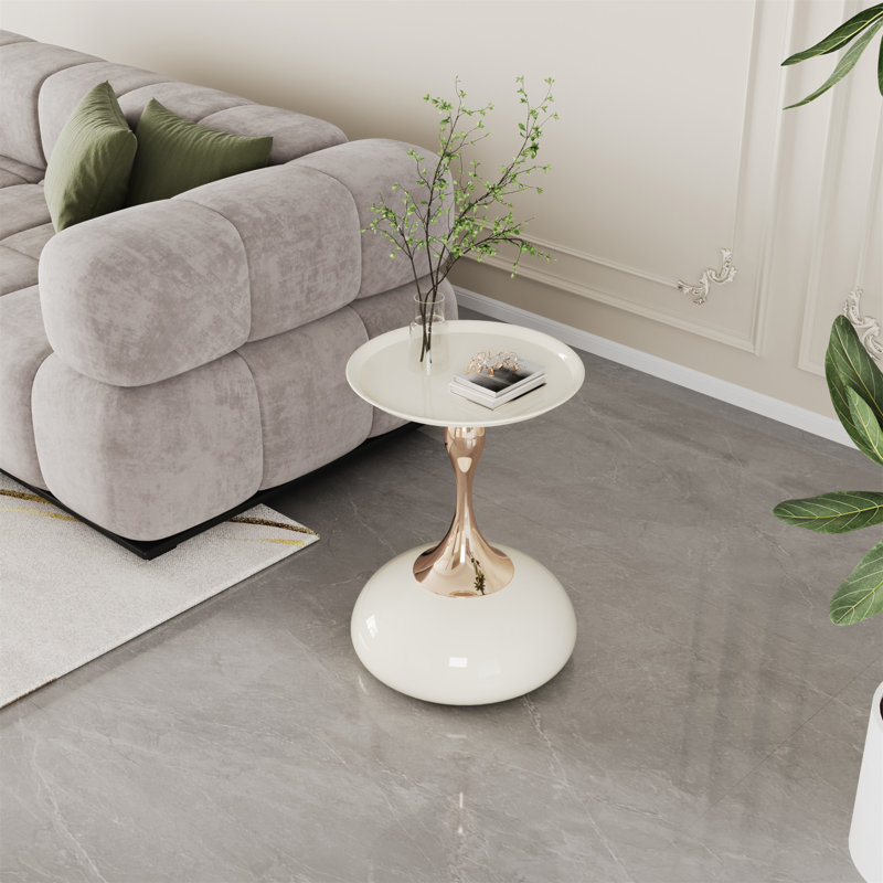 Fiontan Luxury Design Iron End Table, Minimalist Round Side Table For Small Space, White
