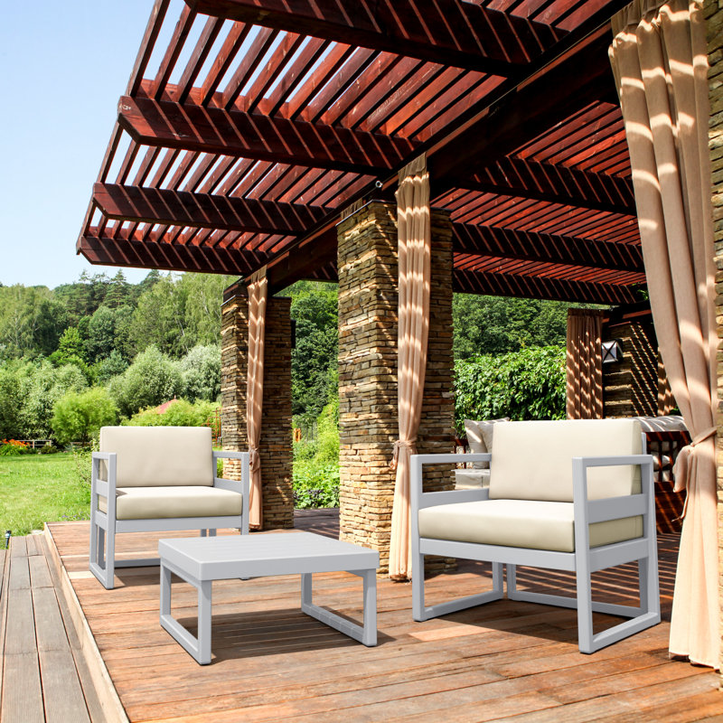 Kalani 2 - Person Patio Conversation Set with Sunbrella® Cushions, Canvas Natural Sunbrella® Canvas, Silver Grey