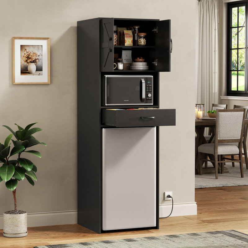 Mini Fridge Stand With Storage And Power Outlet, Coffee Bar Cabinet With Microwave Shelf, – Fits Most Mini Fridges And Wine Coolers, For Dorm, Kitchen, Or Office White 417A8621549C470BA8DAB8D3A506878E