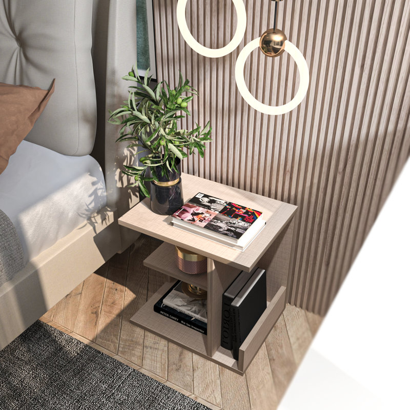 Rolena 45cm W Bedside Table, Cotton Beige