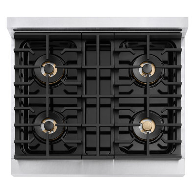 ZLINE Autograph Edition 30 in. Paramount Gas Rangetop with 4 Burner DuoPro Cooktop in Satin Stainless Steel and Champagne Bronze Accents