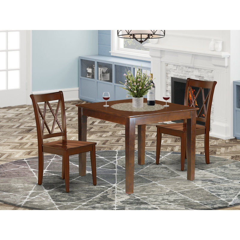 3 Piece Modern Dining Table Set Contains a Square Wooden Table and 2 Dining Chairs, Mahogany, Mahogany