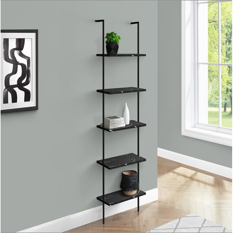 Bookshelf, Bookcase, Etagere, Ladder, 5 Tier, 72"h, Office, Bedroom, Black