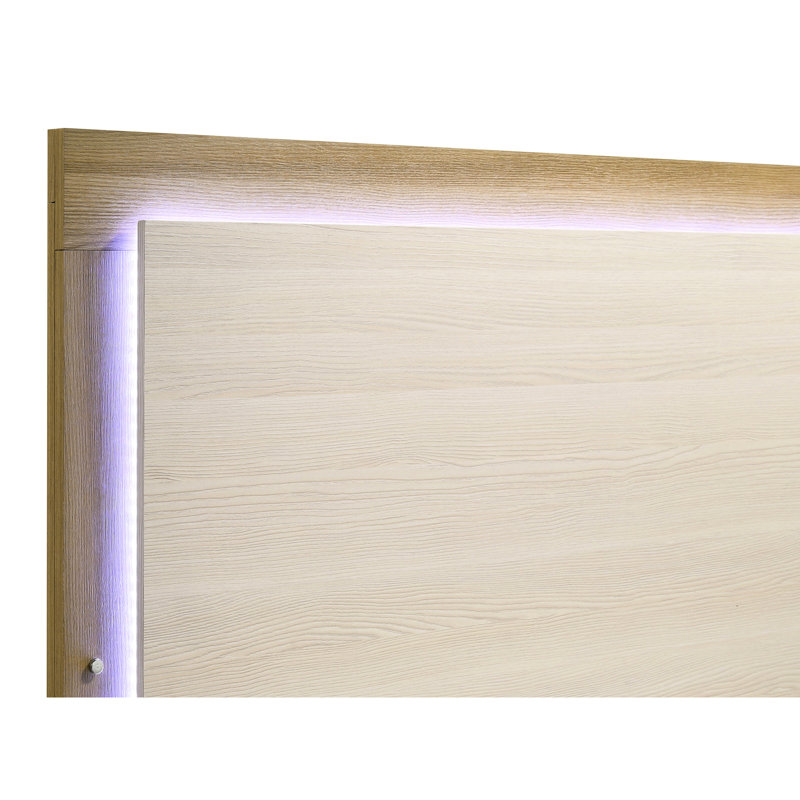 Lit très grand avec tête de lit Natural Led, finition 2 tons, éclairage tactile intégré, lit en bois