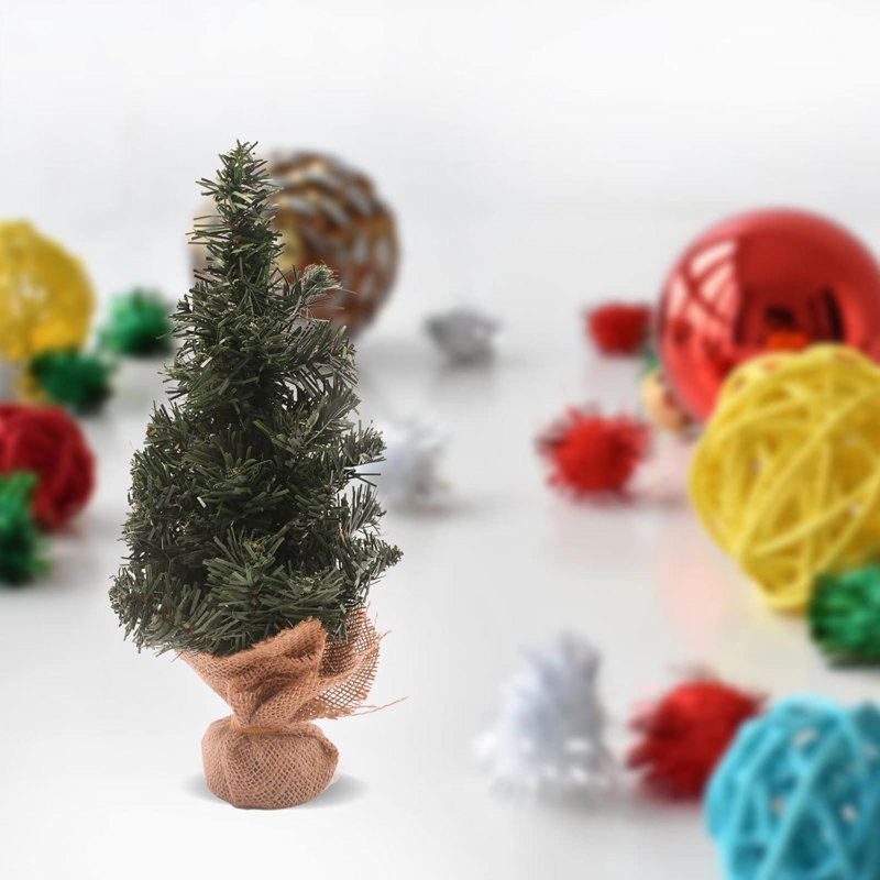 5 pièces, mini arbre de Noël artificiel, arbre de Noël de table avec base en lin, parfait pour les décorations de Noël, la maison, la cuisine (3 pièces 7,87 po et 2 pièces 11,81 po)