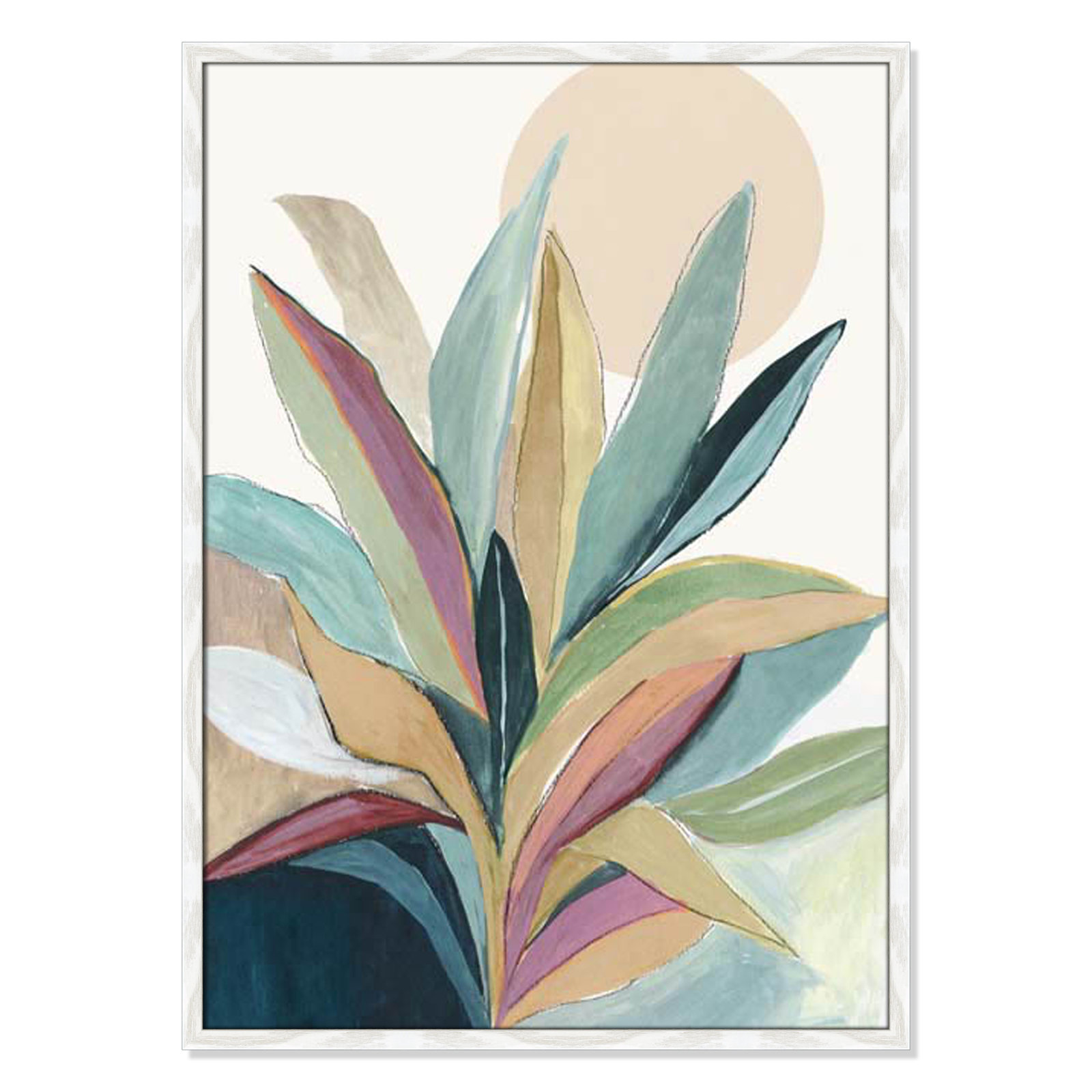 Sunny Bright Leaves I by Asia Jensen, 35.5" H x 25.5" W x 0.75" D, White Slim Unmatted Picture Framed