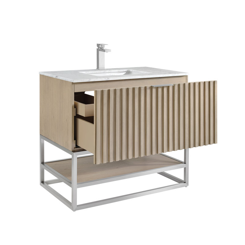 Terra 36'' Single Bathroom Vanity with Top, Cashmere Gray, Carrara Marble/Single Faucet Mount, Brushed Nickel