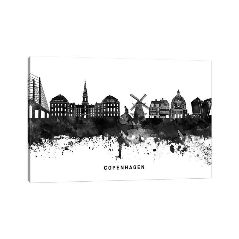 Copenhagen Skyline Black & White - Wrapped Canvas Print, 30.48 cm H x 45.72 cm W