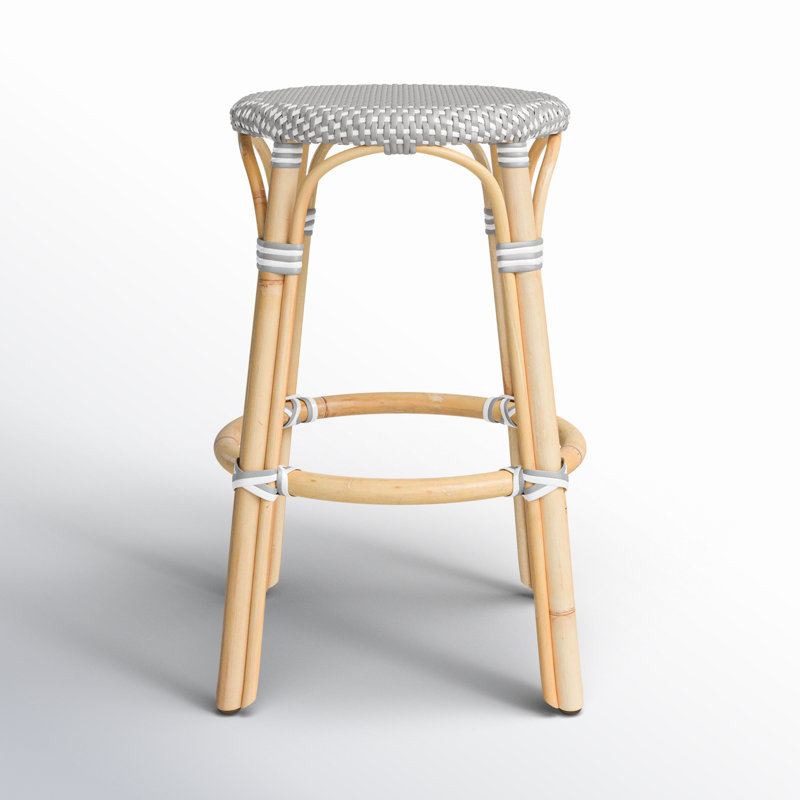 Tobias Rattan Bar Stool & Counter Stool, Gray/White Dot/Natural Rattan Frame, Counter Stool (24" Seat Height)