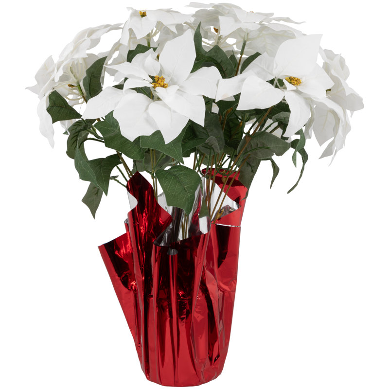 Arrangement de poinsettias, H 22 po x l 18 po x P 18 po, Blanc, Rouge