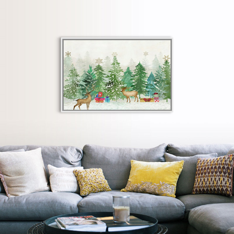 Magie de Noël - reproduction d'art sur toile, Cadre blanc, H 34 po x l 50 po x P 1,75 po