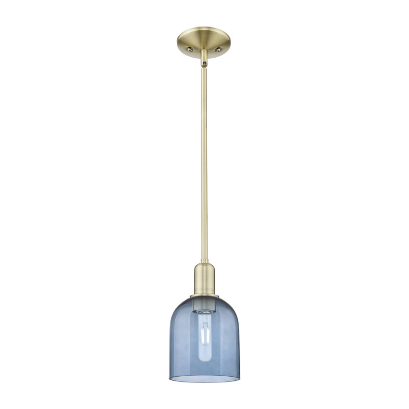 Arcadia - Berbor - Mini-luminaire suspendu 1 tige 6 po - Finition laiton antique - Abat-jour bleu, Bleu, Laiton antique