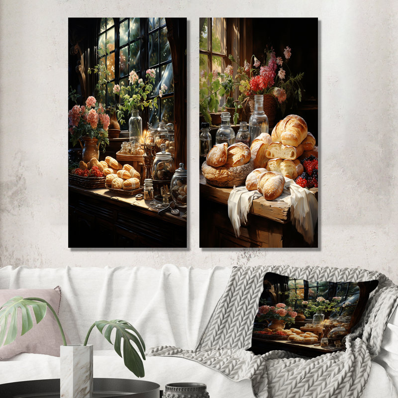 Ensemble de 2 décorations murales petit-déjeuner élégantes et savoureuses déjeuner, H 28 po x l 25 po, Toile tendue