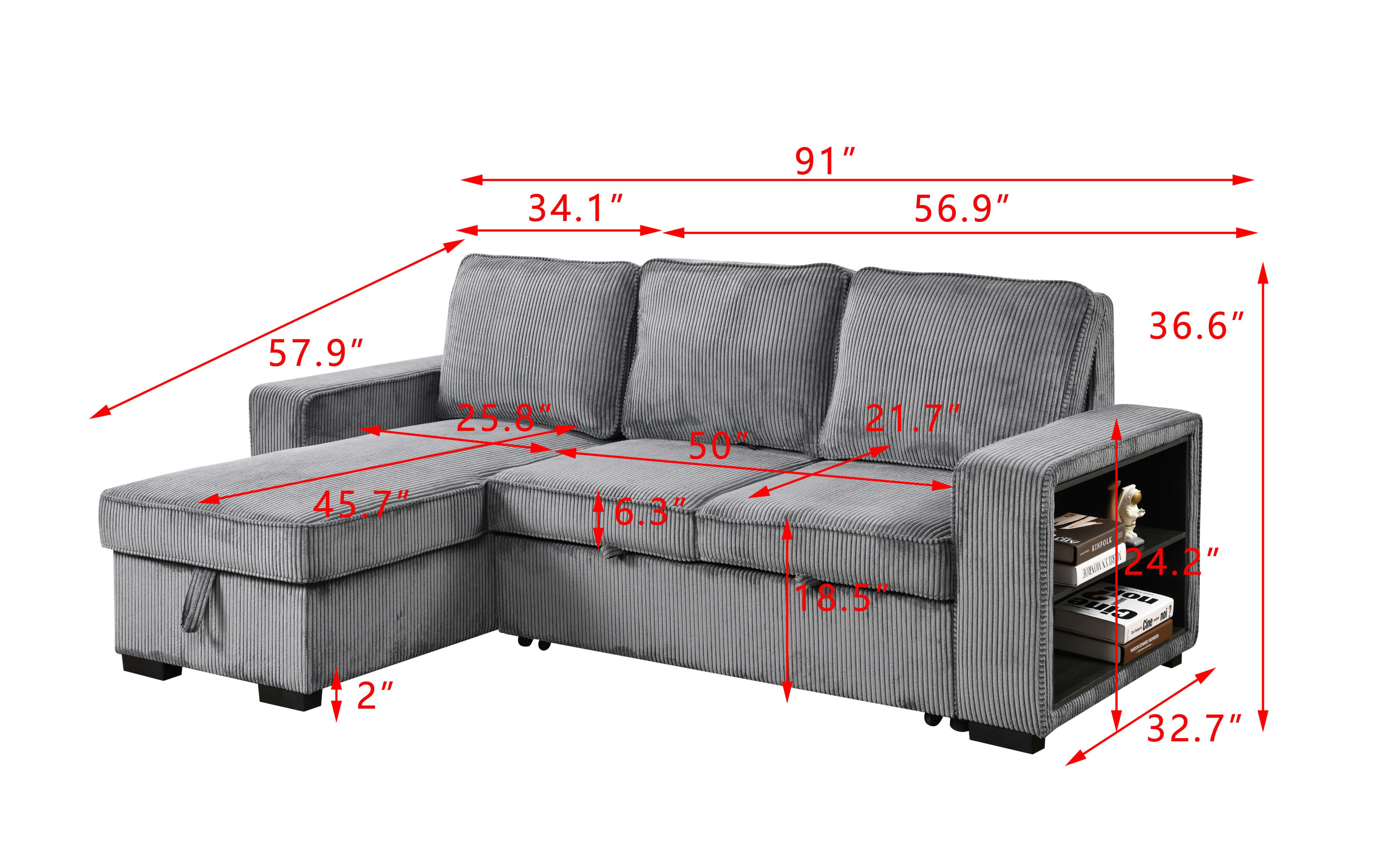 Hokku Designs 91" Wide L-Shaped Sectional Sleepr Sofa Pull Out Sofa Bed ...