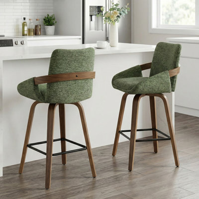 26" Swivel Upholstered Counter Stool with Walnut-Finish Bentwood Wraparound Back