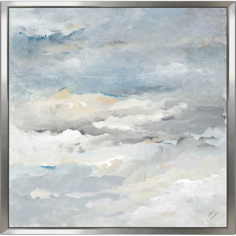 «Sea Meets Sky II», reproduction de peinture acrylique, H 31,5 po x l 31,5 po x P 2 po, Cadre flottant argent