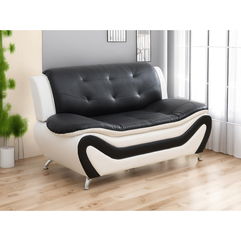 Horence 60'' Faux Leather Loveseat, Black/White