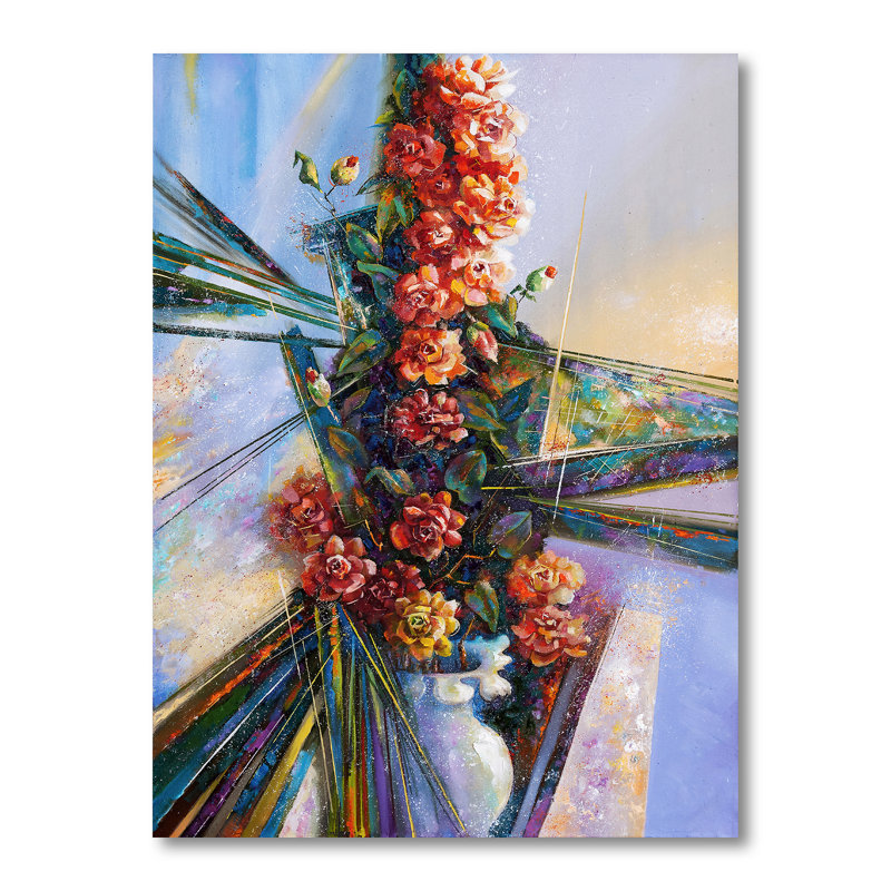 Camélia fleur dans un vase - reproduction d'art sur toile traditionnelle, H 20 po x l 12 po, Toile tendue