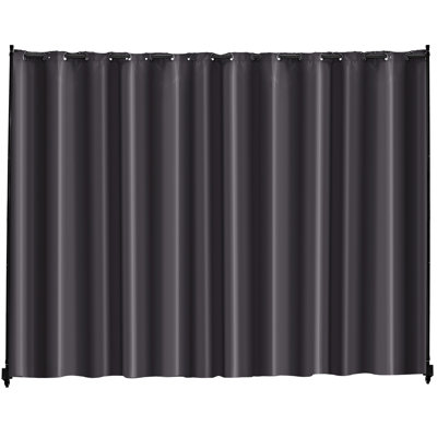Paravent pour la salle à manger de la chambre à coucher, paravent portatif en alliage d'aluminium gris, tissu 180 g, imperméable et anti-soleil, structure avec barres de support, support à rideaux à quatre roues