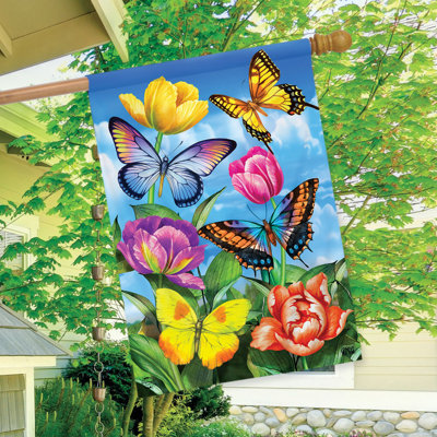 Butterflies And Tulips House Flag