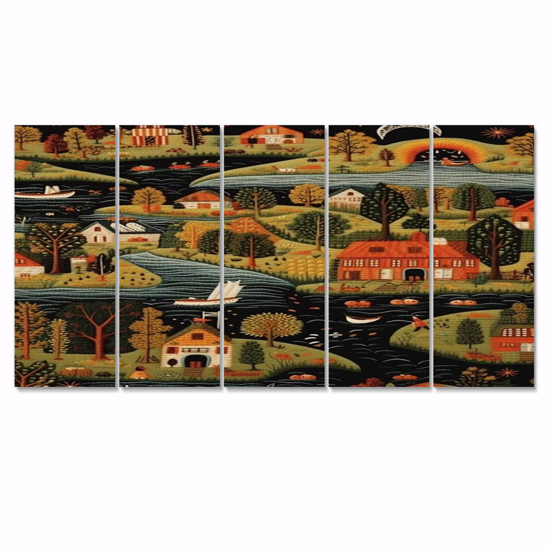 Meryem - rivière, art mural 5 pièces, H 28 po x l 60 po