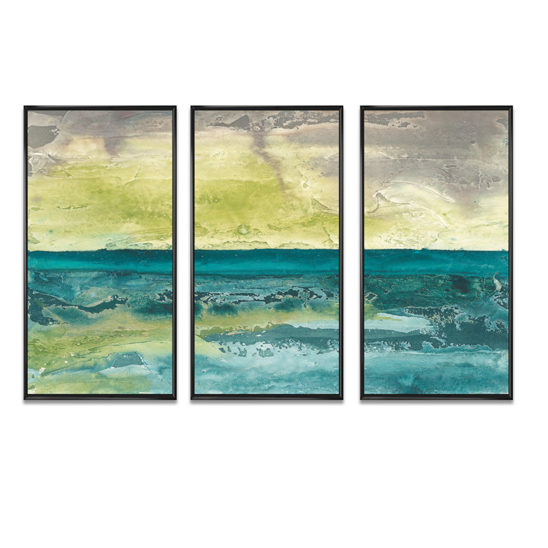 Au-delà de l'horizon I - ensemble d'art mural sur toile traditionnel encadré de 3, Noir, H 28 po x l 36 po x P 1 po